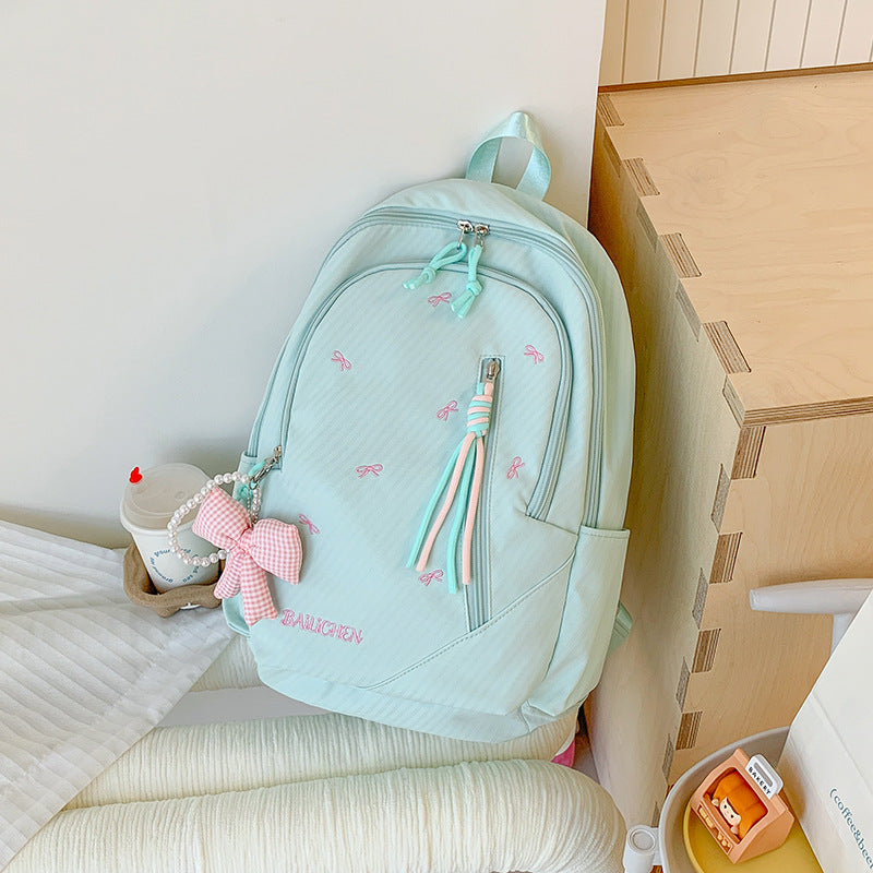 Stylish Embroidered Bow-Accent Casual Backpack Bowlift