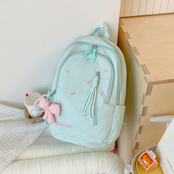 Stylish Embroidered Bow-Accent Casual Backpack Bowlift