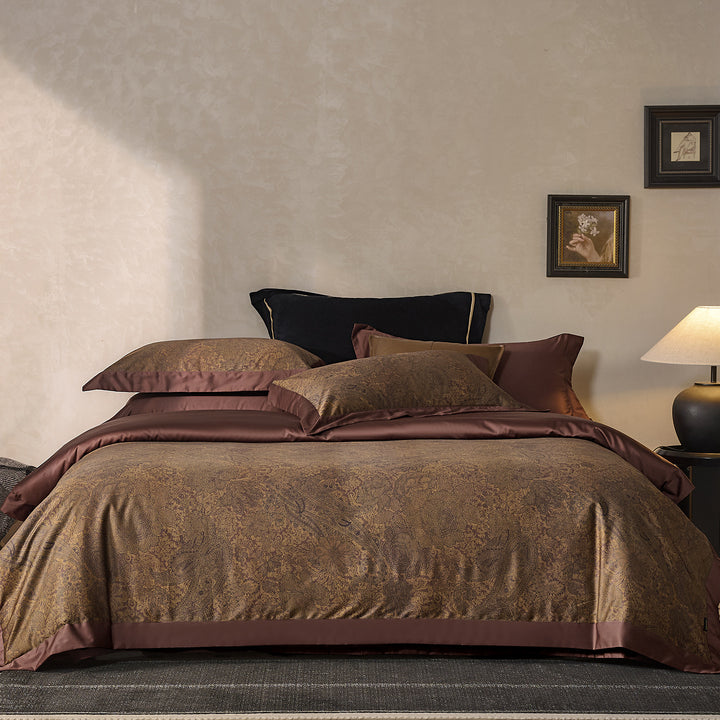 Paisley-Jacquard bedding set with satin border