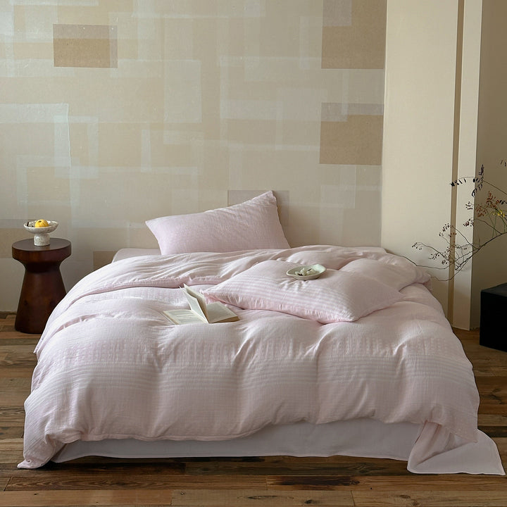 Cotton-Linen Dot and Stripe Duvet Cover Set with Pillowcases