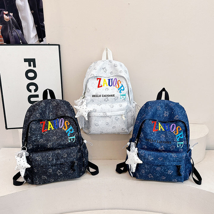 Stylish Star-Embellished Corduroy Backpack Bowlift