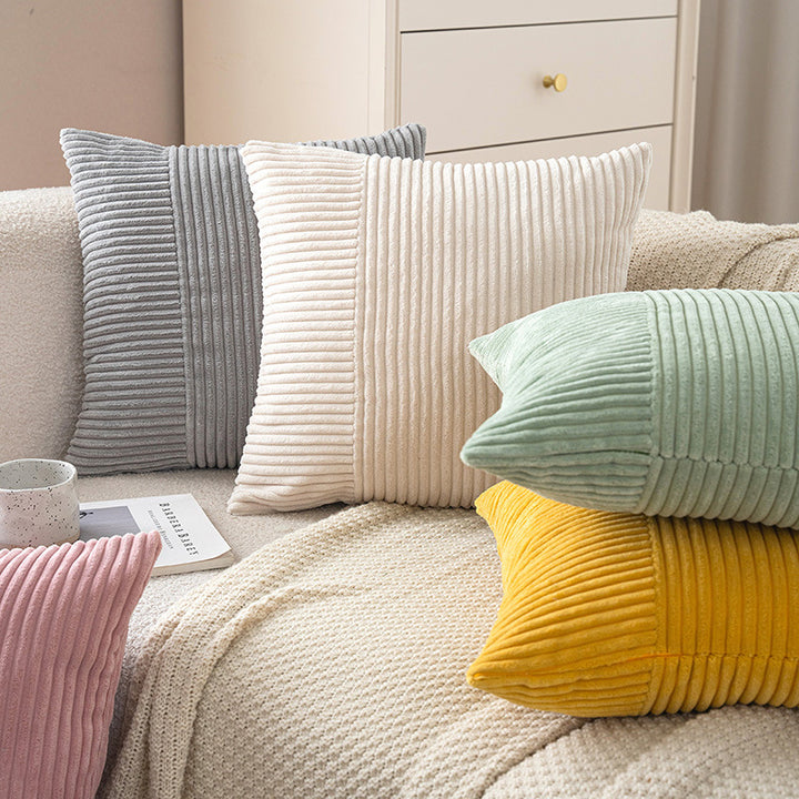 Corduroy Ribbed Square Accent Pillow Cover with Mixed-Rib Panel