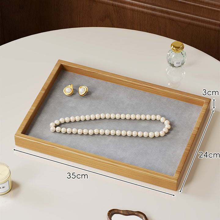Multi-Compartment Wooden Velvet-Lined Jewelry Display Tray