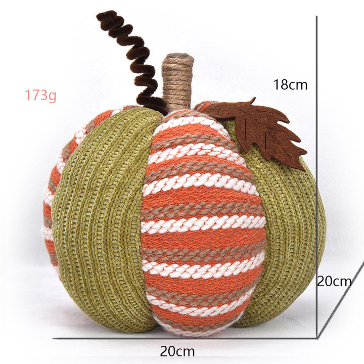 Handcrafted knitted decorative pumpkin as autumn table decoration
