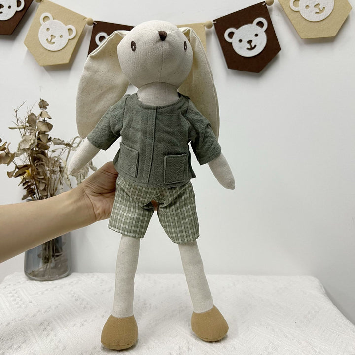 Handmade Linen Bunny Doll with Checked Cotton Dress