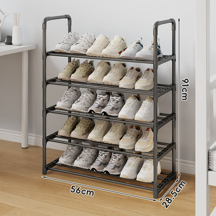 Space-Saving Vertical Shoe Organizer with Adjustable Slatted Shelves and Anti-Slip Rails