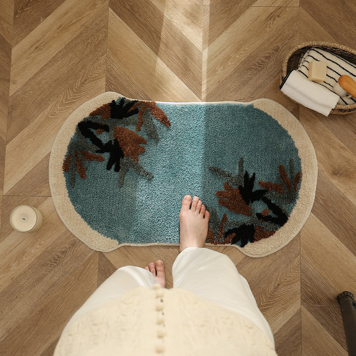 Tufted bath mat rug with botanical textured design Bowlift