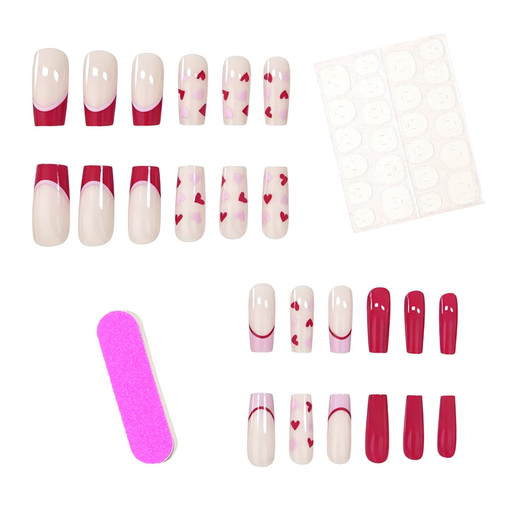 Artistic Heart-Pattern Acrylic Nail Art Extensions Bowlift
