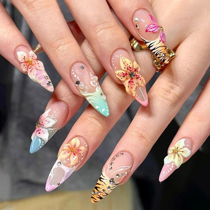 Elegant artificial nails with hand-painted floral accents Bowlift