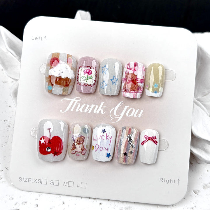 Artistic Hand-Painted Press-On Nail Art Set