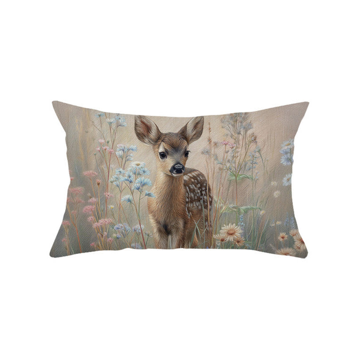 Decorative Rectangular Cotton-Linen Pillow Cover with Kitten Garden Illustration