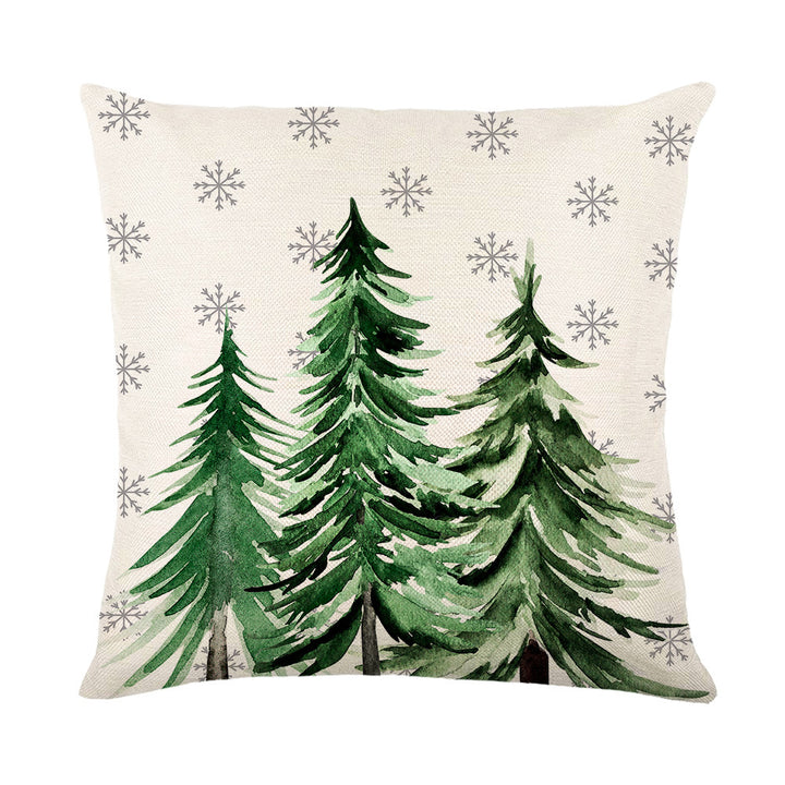 Holiday Linen Throw Pillow Cover with Merry Bright Script and Ribbon Bow Accent