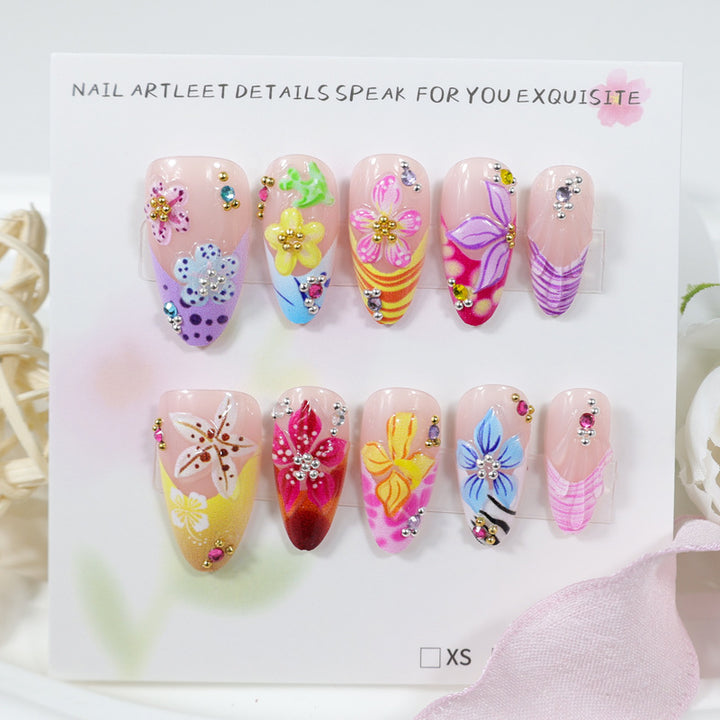 Acrylic nail set with floral 3D decorations Bowlift