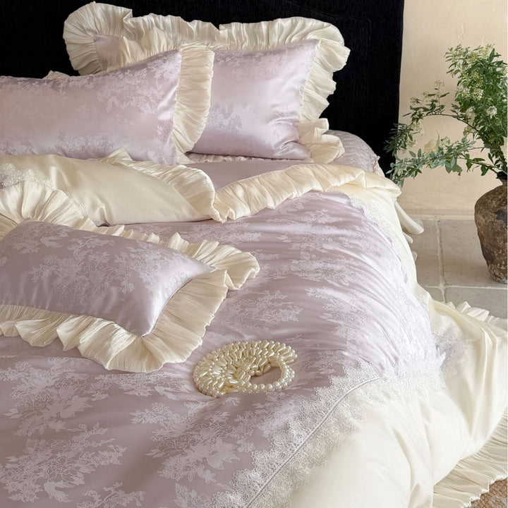 Luxury Ruffled Jacquard Satin Duvet Cover Set