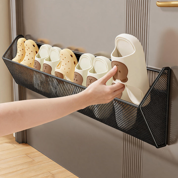 Wall-Mounted Slim Mesh Shoe Organizer Rack