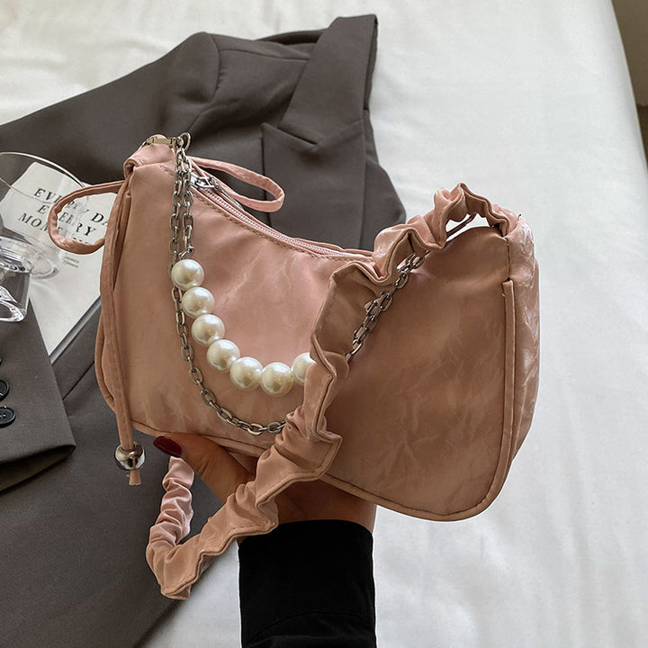 Elegant Pearl-Accented Handheld Bag