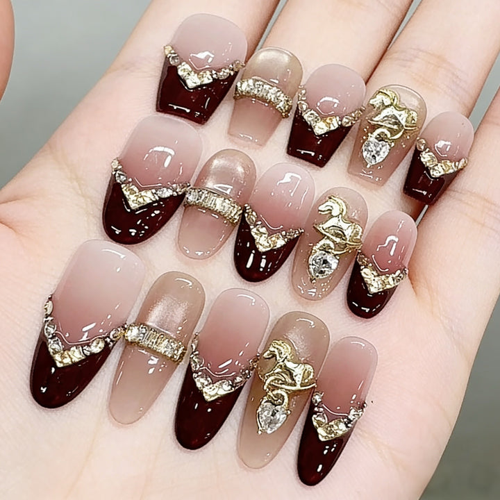 Decorative Acrylic Press-On Nails with Unique Embellishments Bowlift