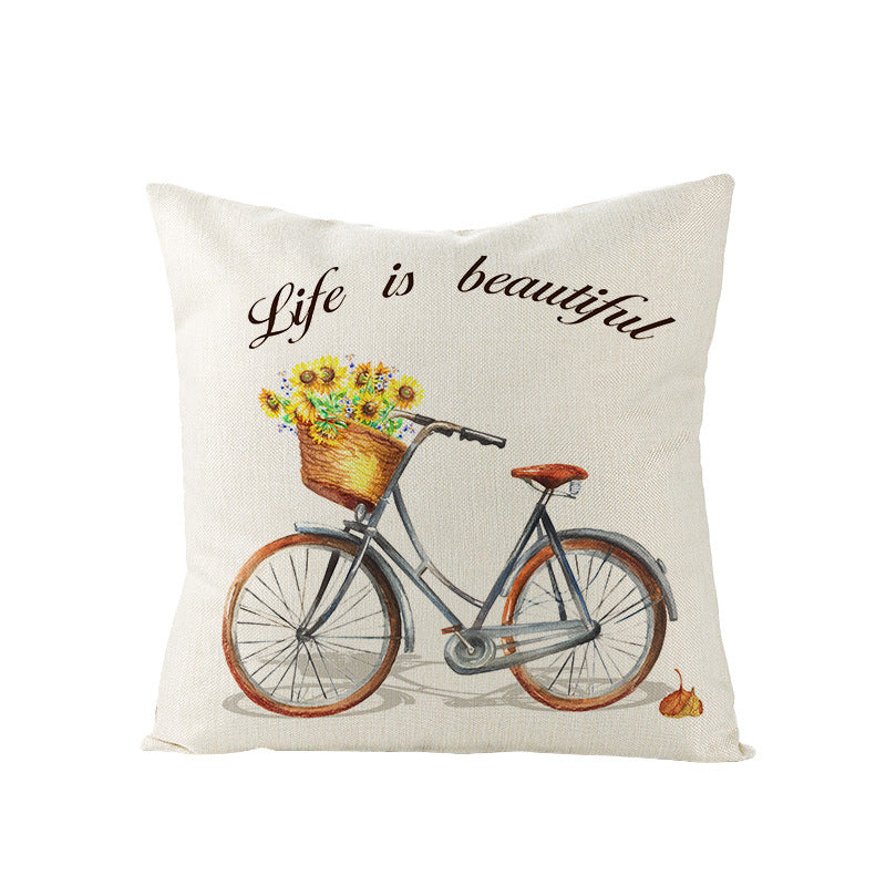 Autumn Linen-Blend Square Throw Pillow Cover with Hidden Zipper and 'Hello Autumn' Script