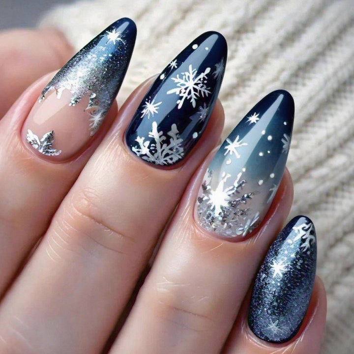 Creative artificial nails in winter snowflake design Bowlift