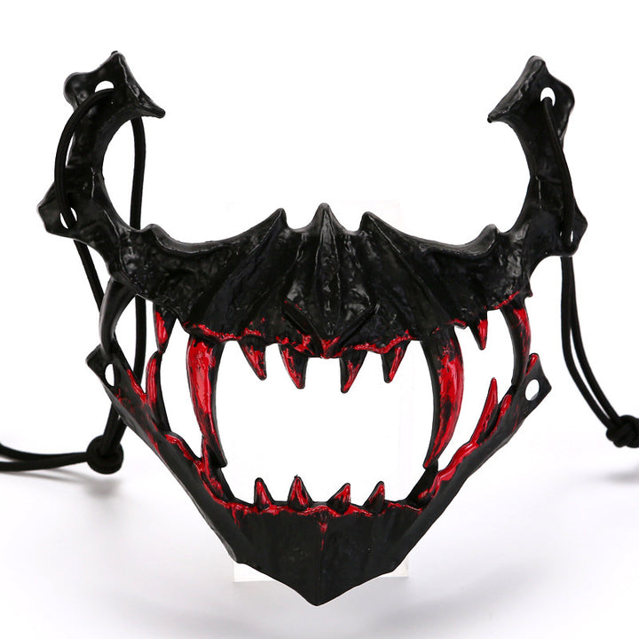 Half-face mask with flashing vampire teeth and adjustable rubber band