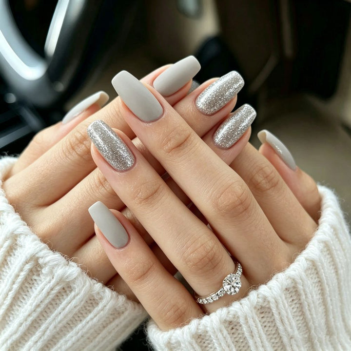 Stylish Matte Press-On Nail Set with Glitter Accents