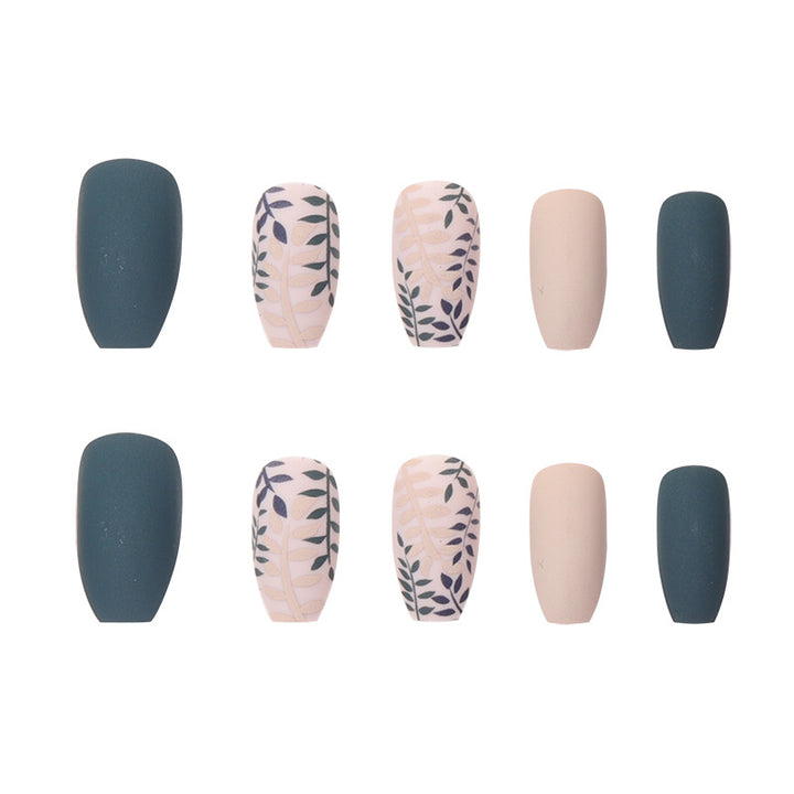 Decorative Leaf-Patterned Press-On Nail Set Bowlift