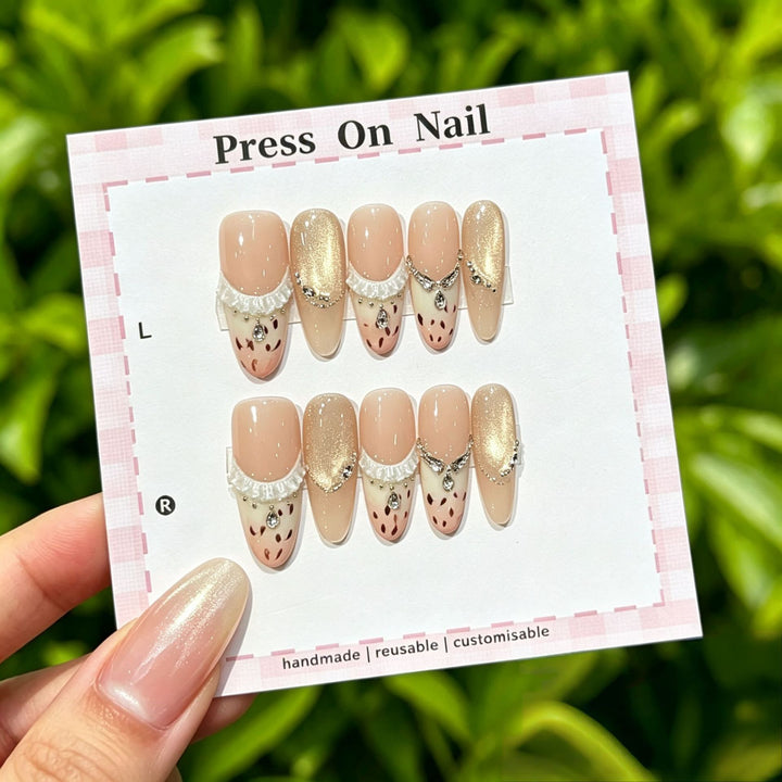 Elegantly Crafted Decorative Press-On Nail Art Set with Gem Accents
