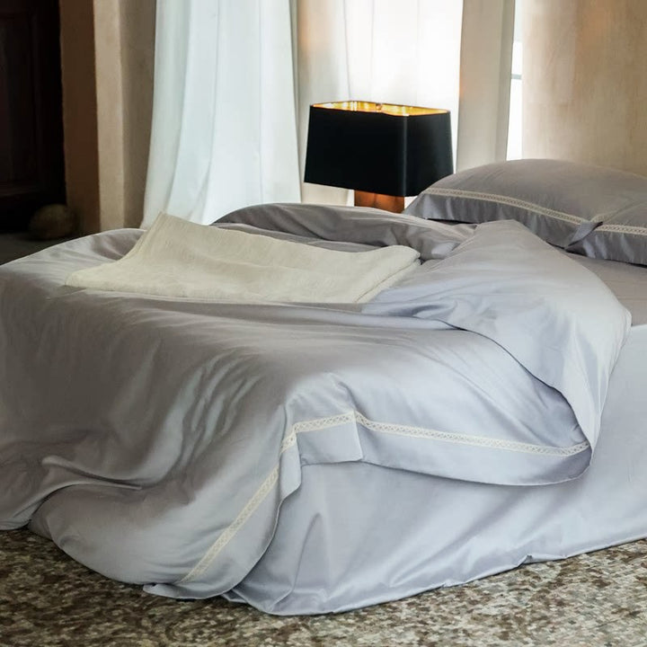 Luxury Cotton-Linen Blend Duvet Cover Set with Micro-Embroidered Hem