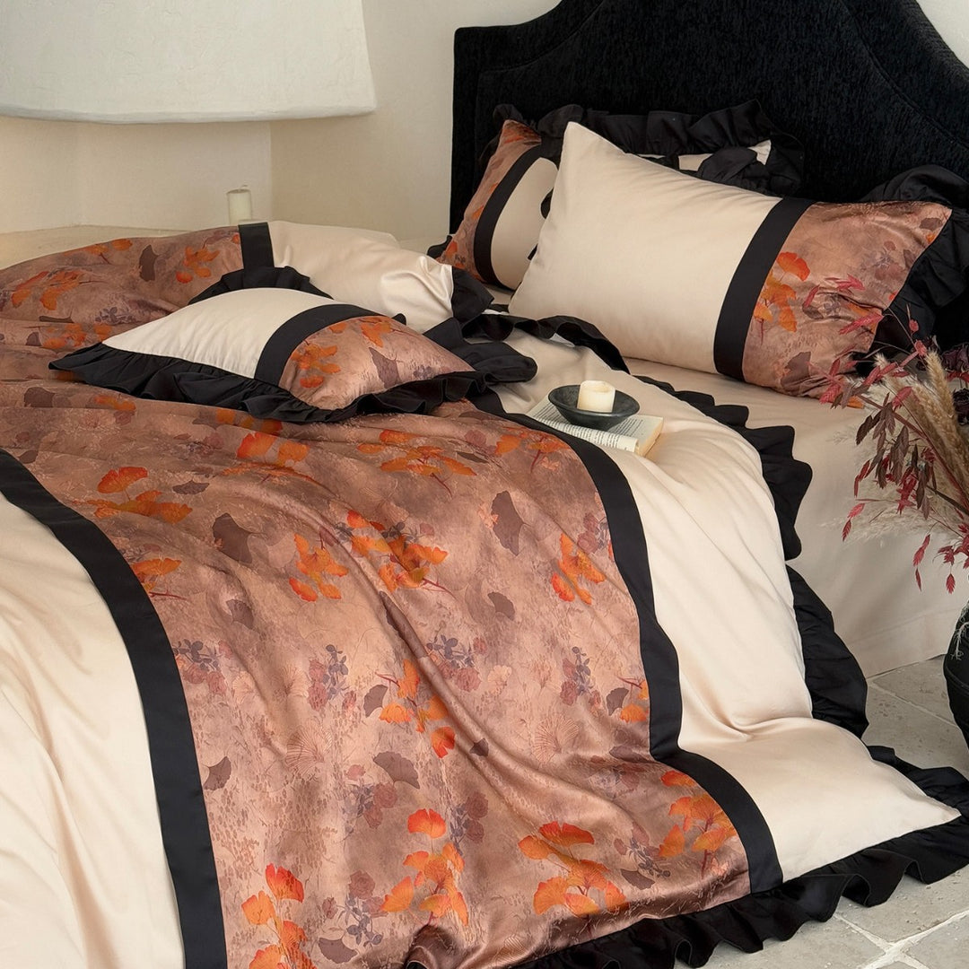 Luxury Ruffled Floral Jacquard Duvet Cover Set