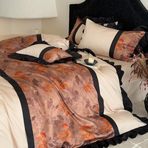 Luxury Ruffled Floral Jacquard Duvet Cover Set