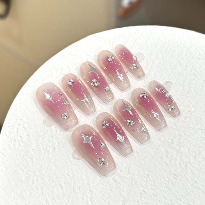 Decorative Press-On Nail Set with Glitter Accents