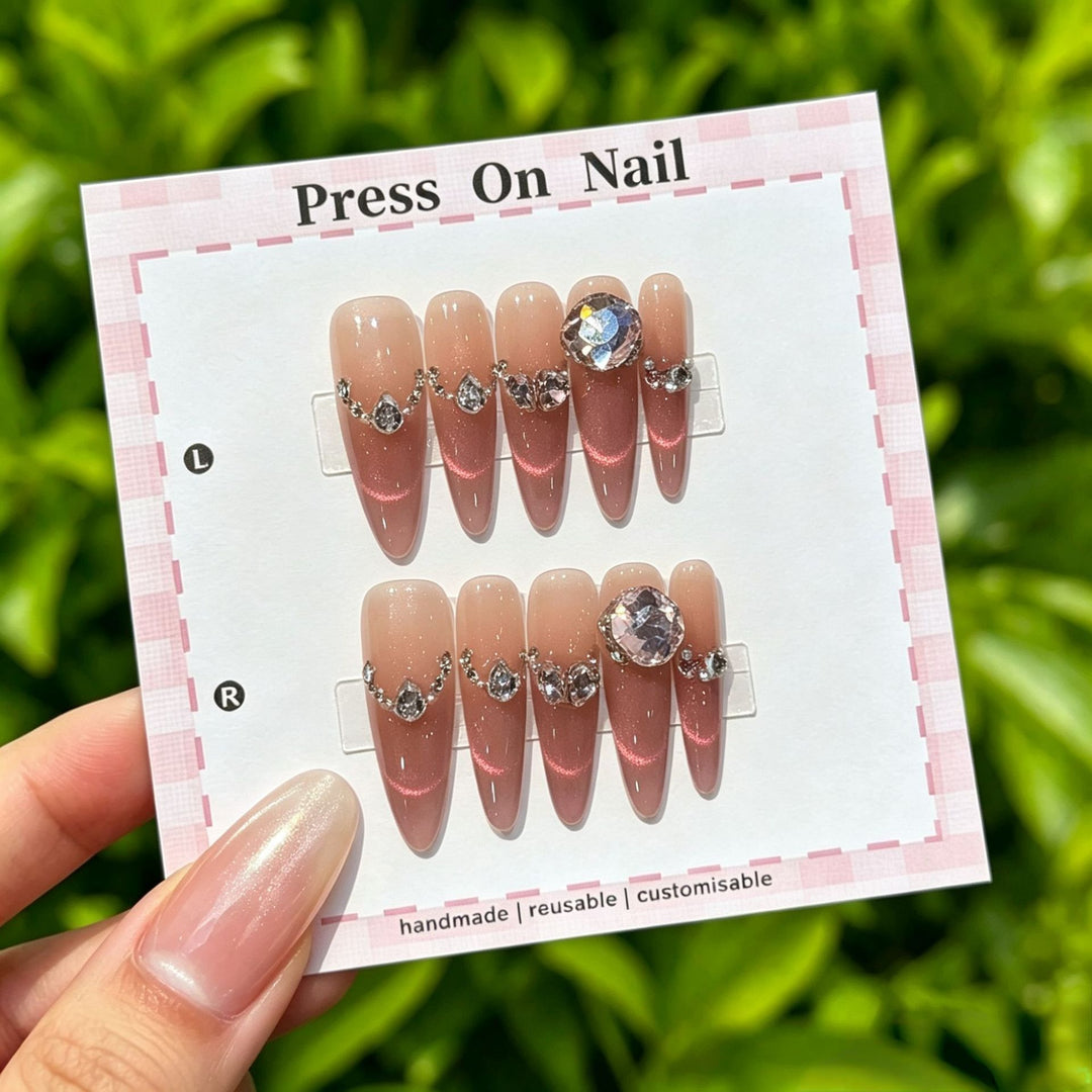 Decorative Press-On Nail Set with Crystal Accents