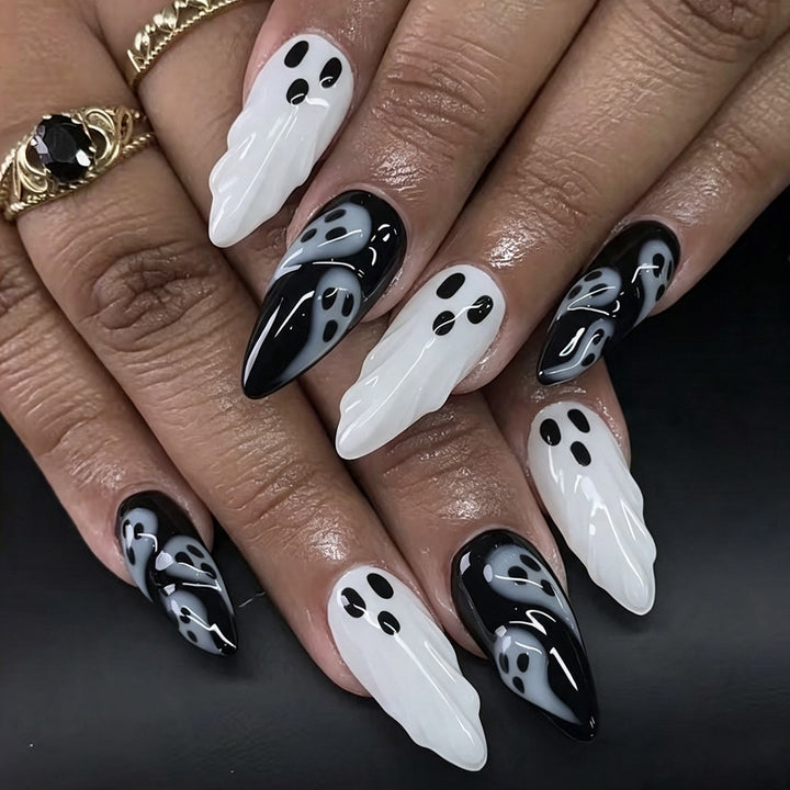 Ghost-Themed Press-On Nail Art