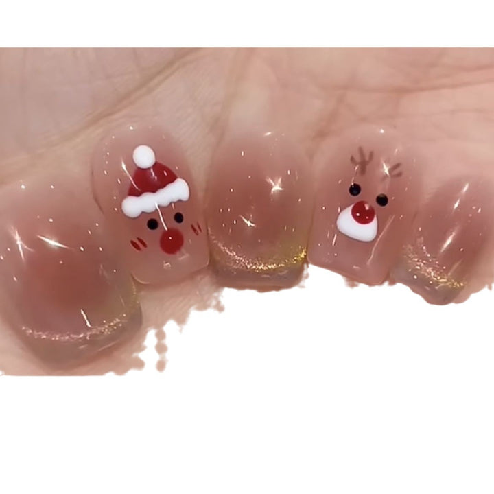 Festive Rudolph-Themed Press-On Nail Set Bowlift