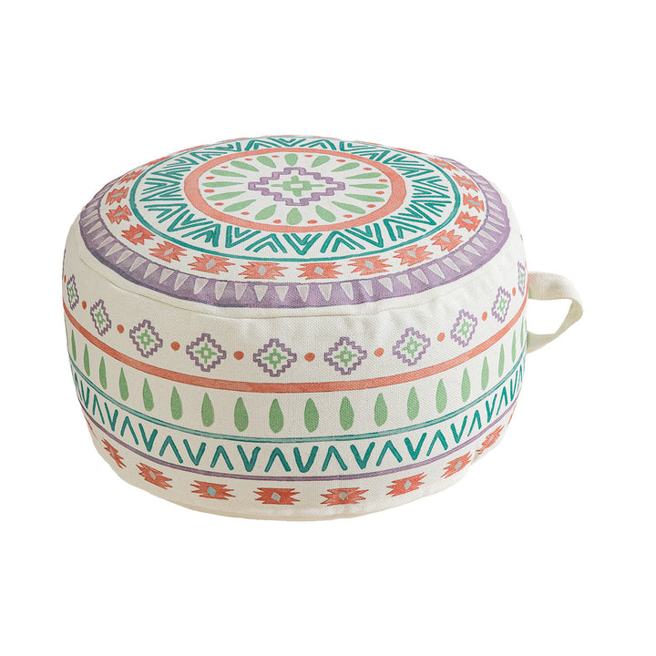 Seat pouf floor cushion with mandala design and carrying handle