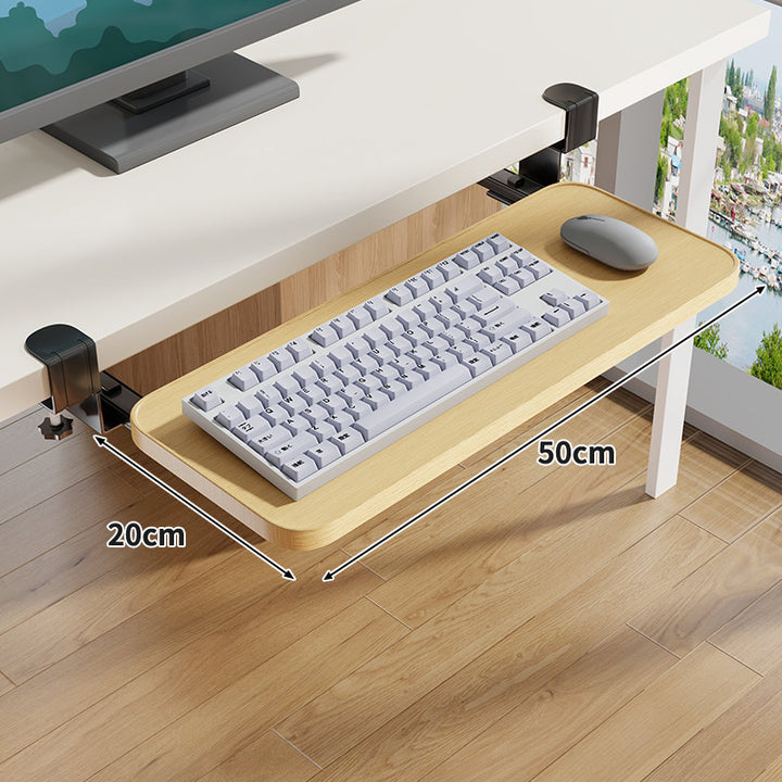 Clamp-Mounted Under-Desk Adjustable Bamboo Keyboard Tray