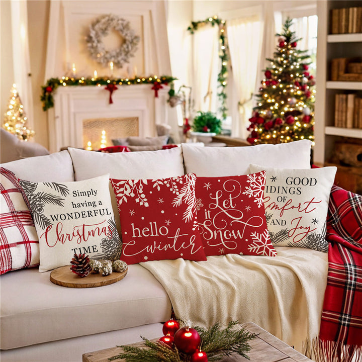 Decorative Cotton-Linen Square Throw Pillow Cover Hello Winter Script Print