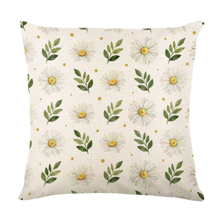 Botanical Daisy Printed Decorative Linen Throw Pillow Cover