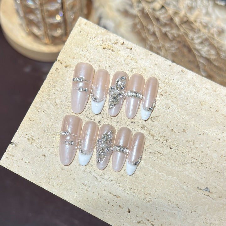 Elegant Crystal-Accented Press-On Nail Set