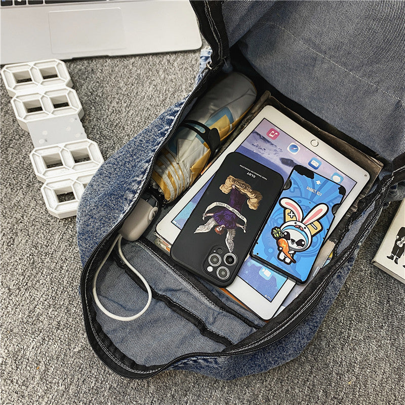 Vintage Denim Style Backpack Bowlift