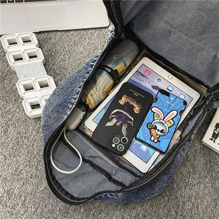 Vintage Denim Style Backpack Bowlift