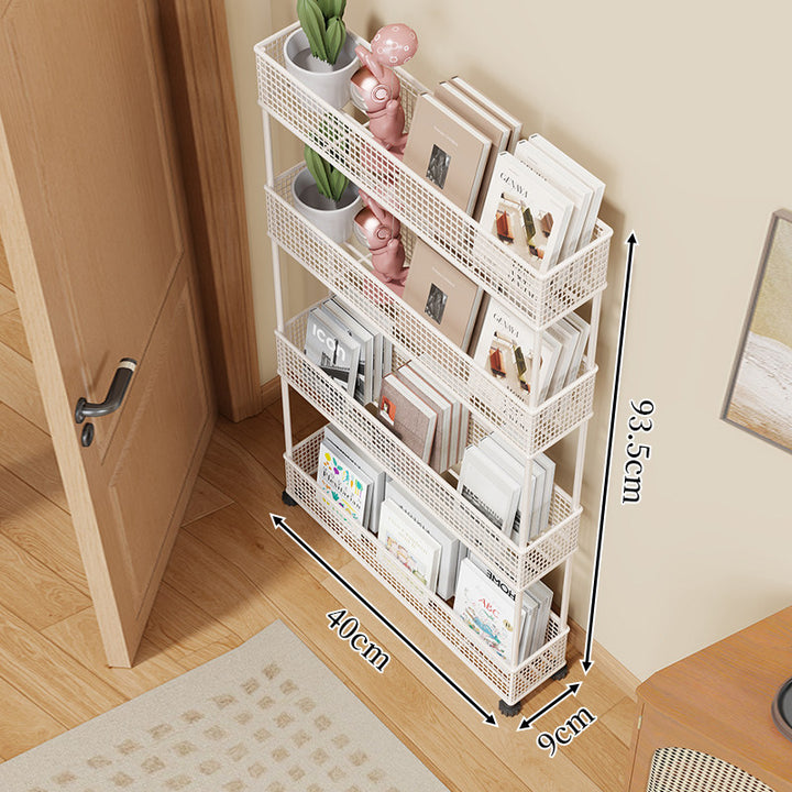 Slim Four-Tier Metal Mesh Narrow Bookshelf Organizer