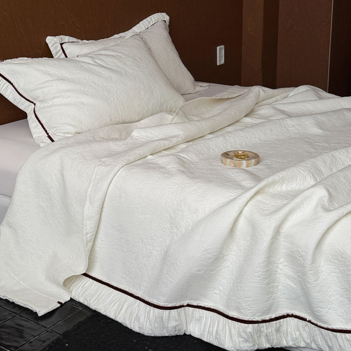 Quilted Ruffle-Trim Bedspread and Pillow Sham Set