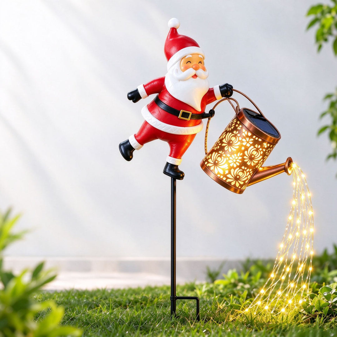 Solar-Powered Santa Watering-Can LED Garden Stake Decoration Bowlift