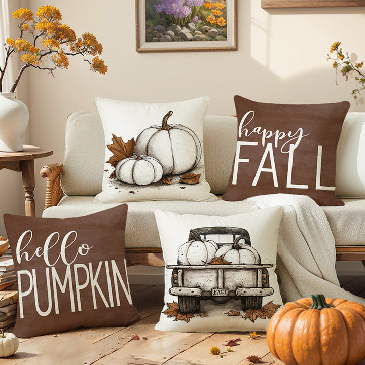 Decorative Square Throw Pillow Cover with Script 'Hello Pumpkin' Farmhouse Print