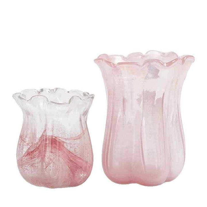 Handblown Ruffled-Tulip Art Glass Decorative Vase Bowlift