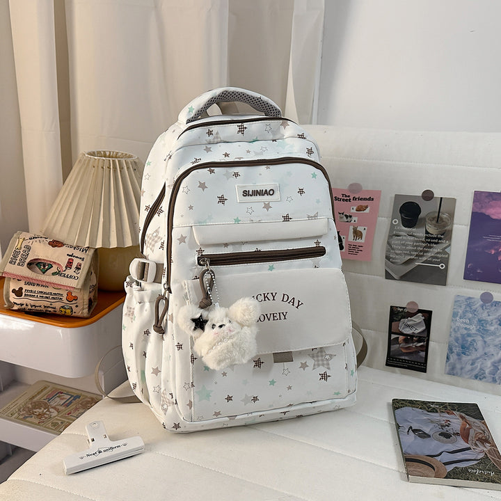 Multi-Pocket Backpack with Plush Charm Bowlift