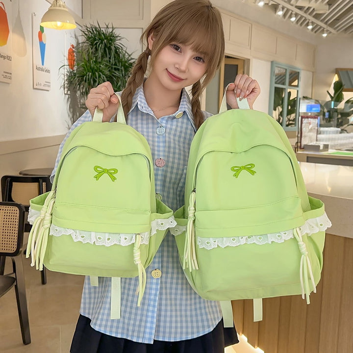 Stylish Embroidered Bow-Accent Backpack Bowlift