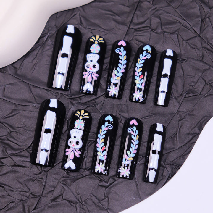 Artistic Skull-Design Press-On Nails Bowlift