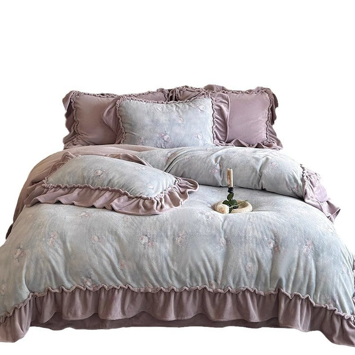 Luxury Plush Ruffled Floral Comforter Set